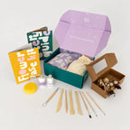 Contents of Good Mud flower vase kit with dried flower box open