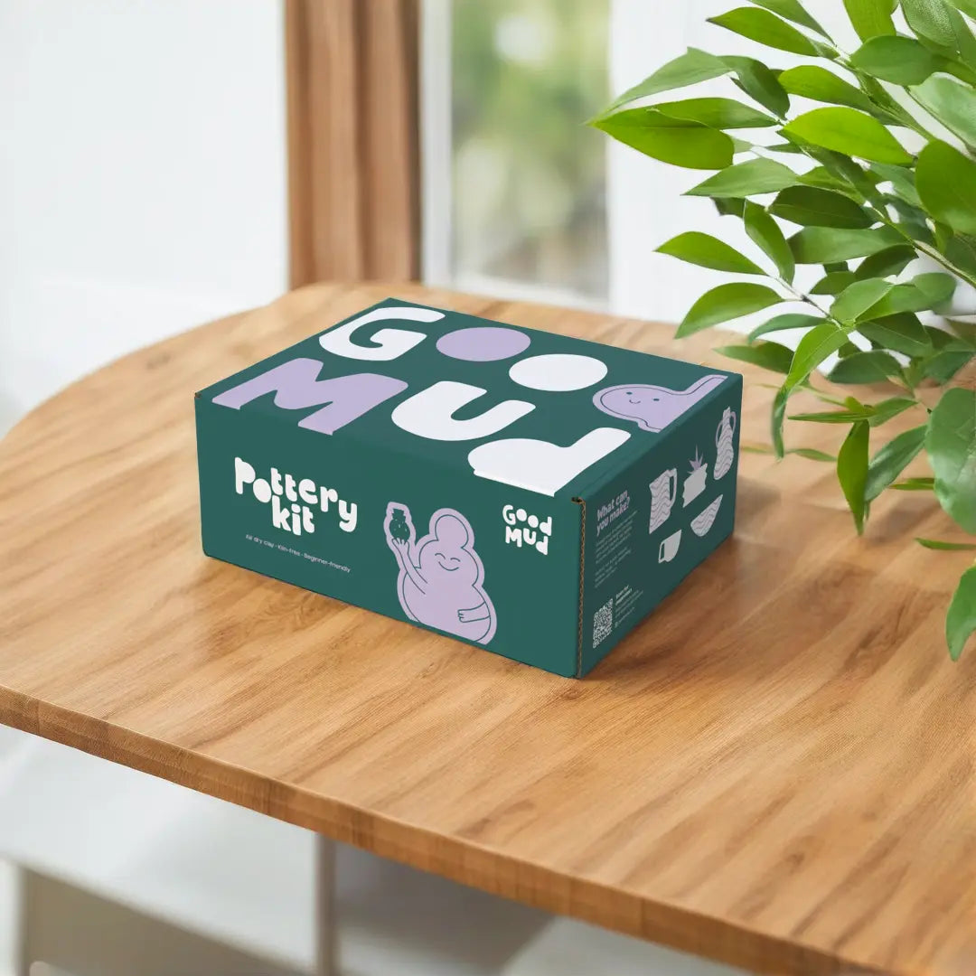 Good Mud pottery kit box on table ready to use