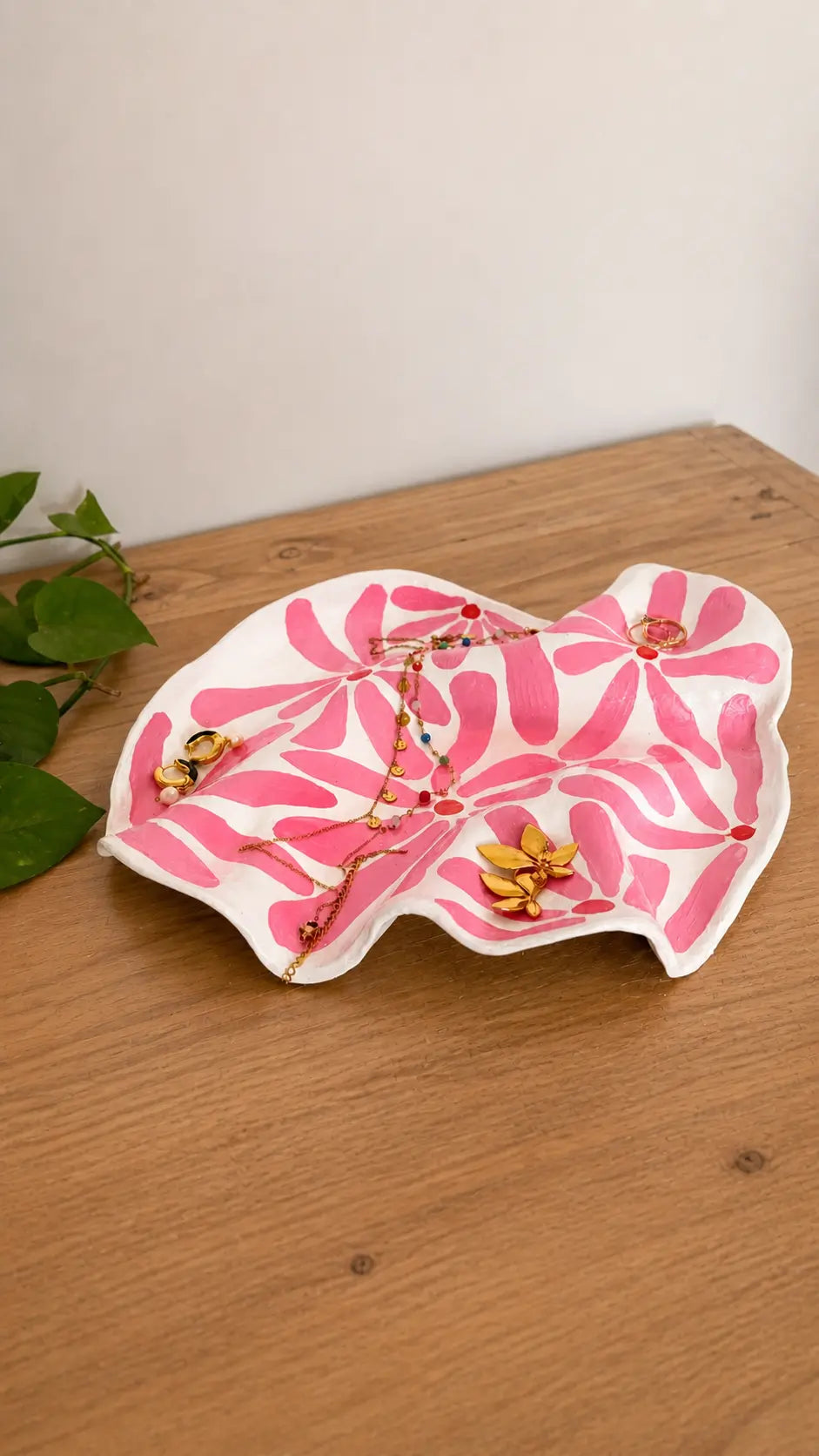 Handmade clay tray with painted pattern