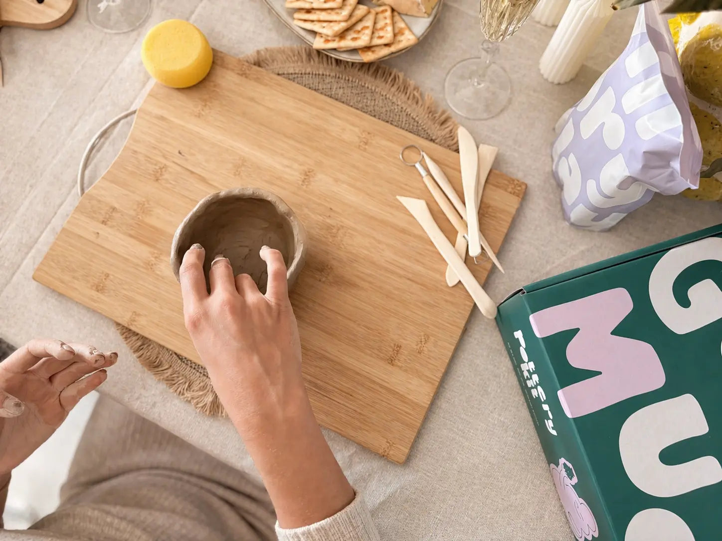 Beginner learning how to shape air dry clay by hand